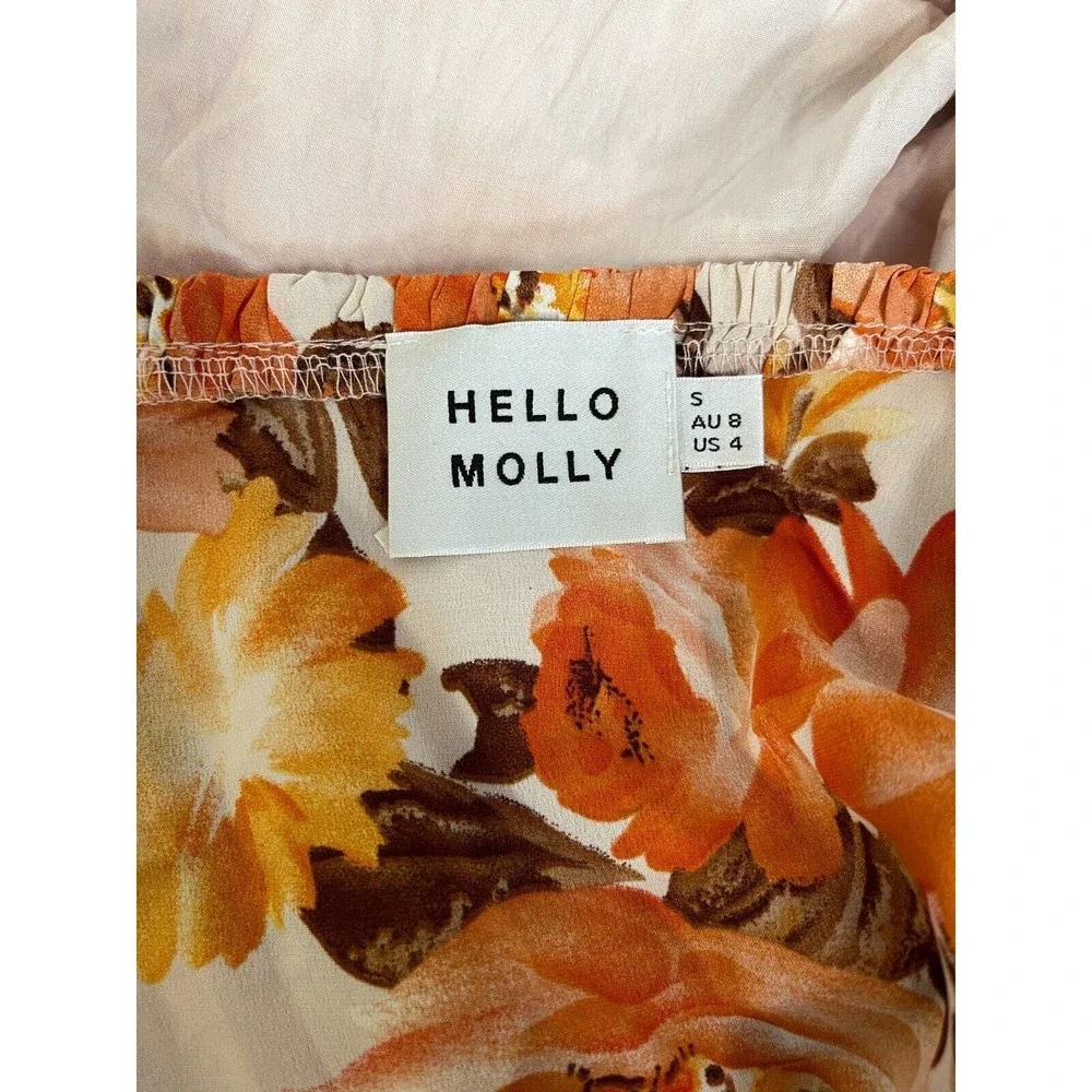 Hello Molly Midi Dress Size S Don't Stop Me Floral Orange Cut Out Long Sleeve - Picture 8 of 10